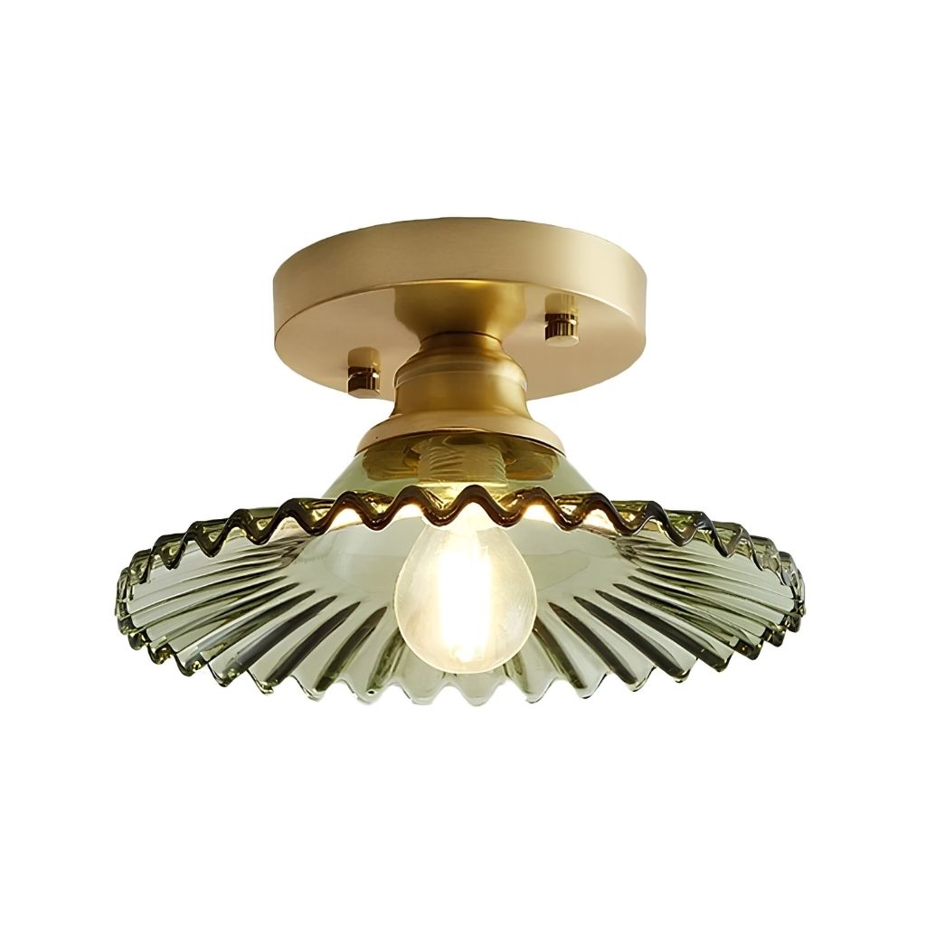 Vintage Ribbed Glass Semi-Flush Ceiling Light