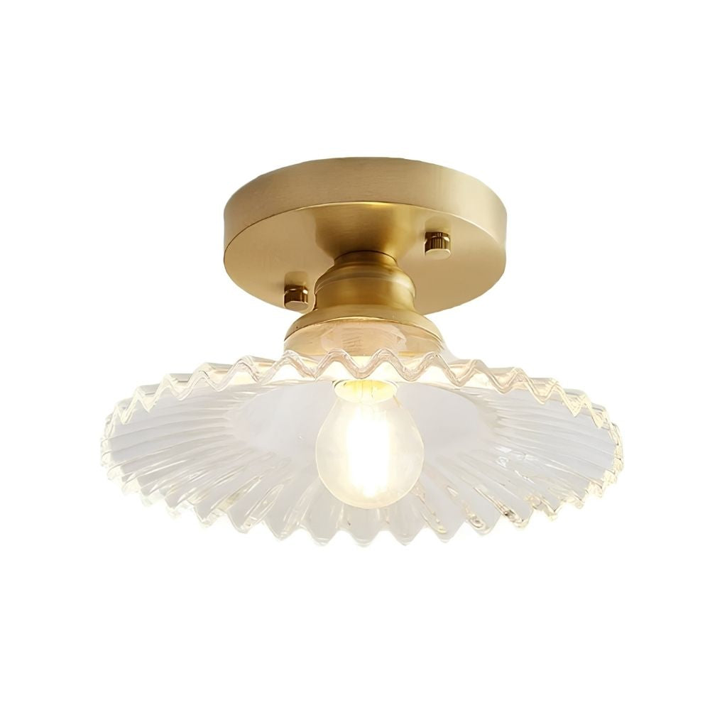 Vintage Ribbed Glass Semi-Flush Ceiling Light