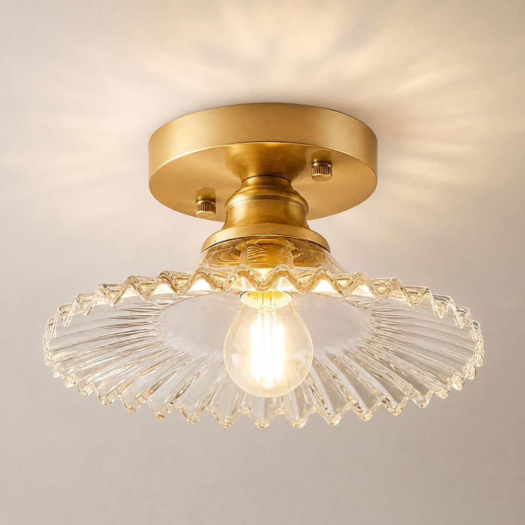 Vintage Ribbed Glass Semi-Flush Ceiling Light