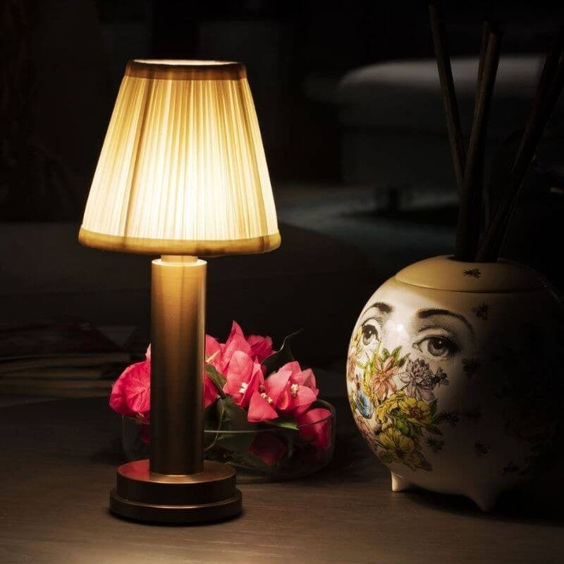 Vintage Table Lamp with Pleated Fabric Shade - Lattea Global