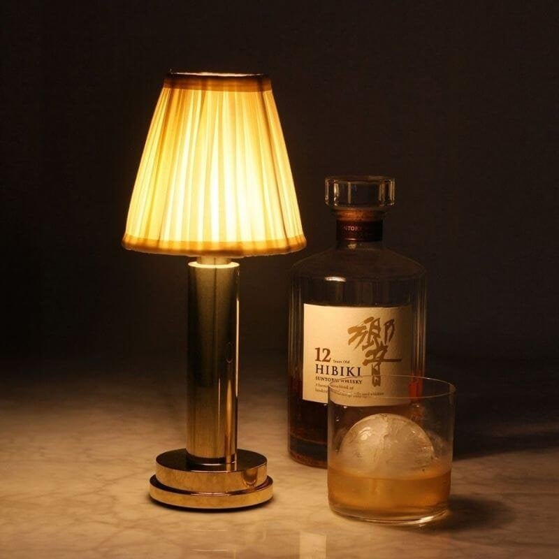 Vintage Table Lamp with Pleated Fabric Shade - Lattea Global