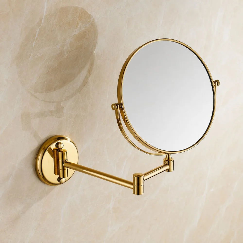 Wall mounted double sided makeup mirror extending folding dual-arm bracket