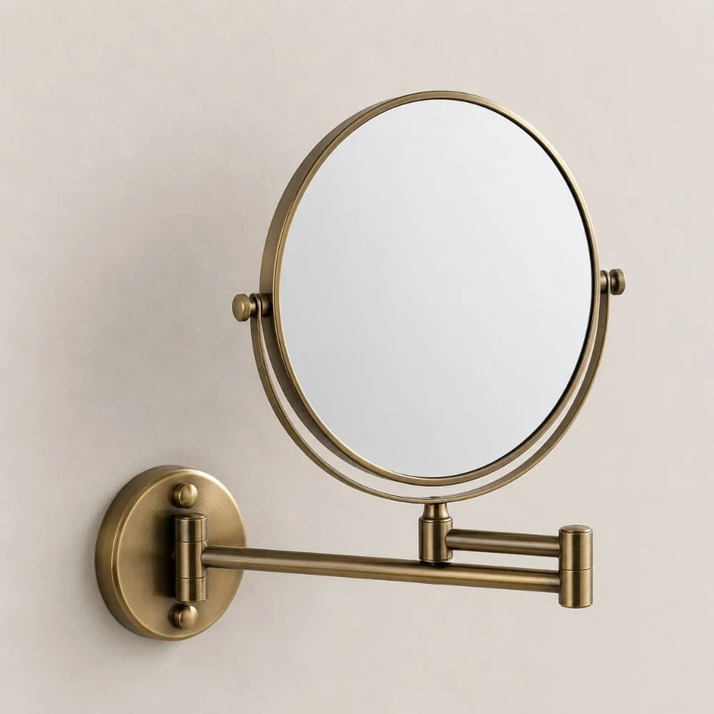 Wall mounted double sided makeup mirror extending folding dual-arm bracket – view 5