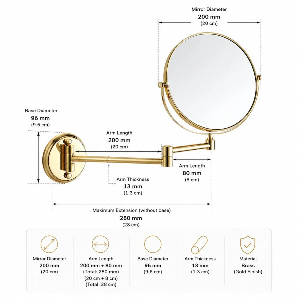 Wall mounted double sided makeup mirror extending folding dual-arm bracket – view 18