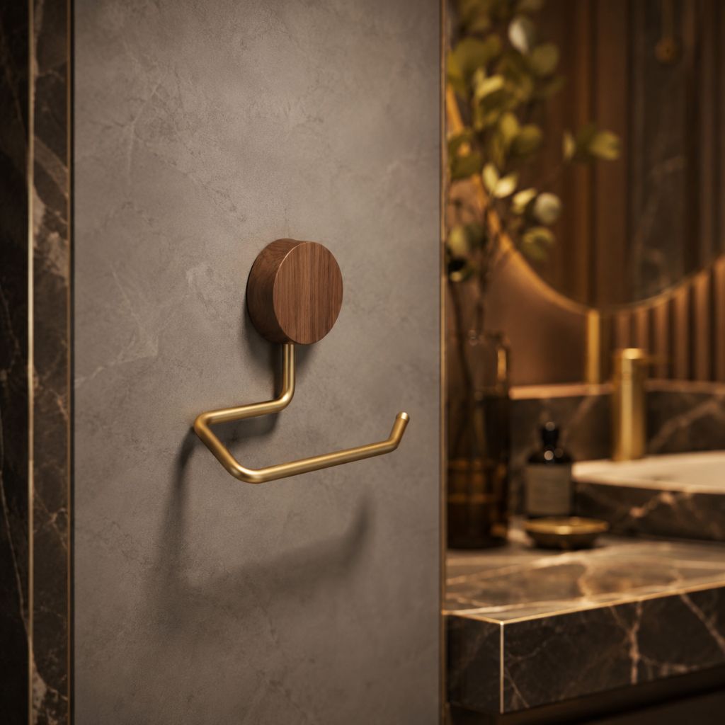 Wall-Mounted Metal Toilet Paper Holder with Wood Accent