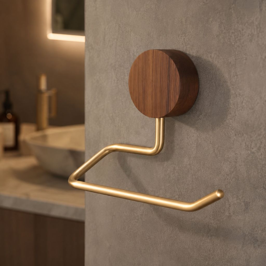 Wall-Mounted Metal Toilet Paper Holder with Wood Accent