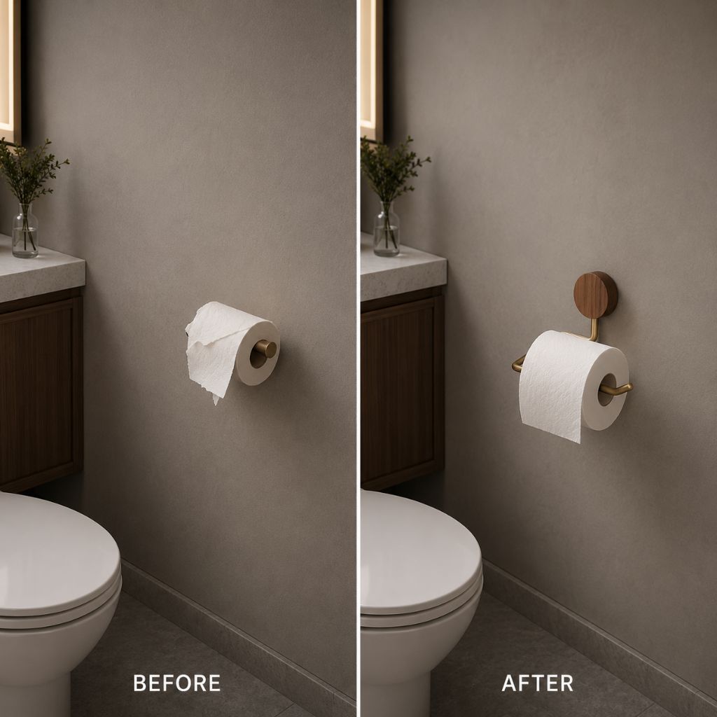 Wall-Mounted Metal Toilet Paper Holder with Wood Accent