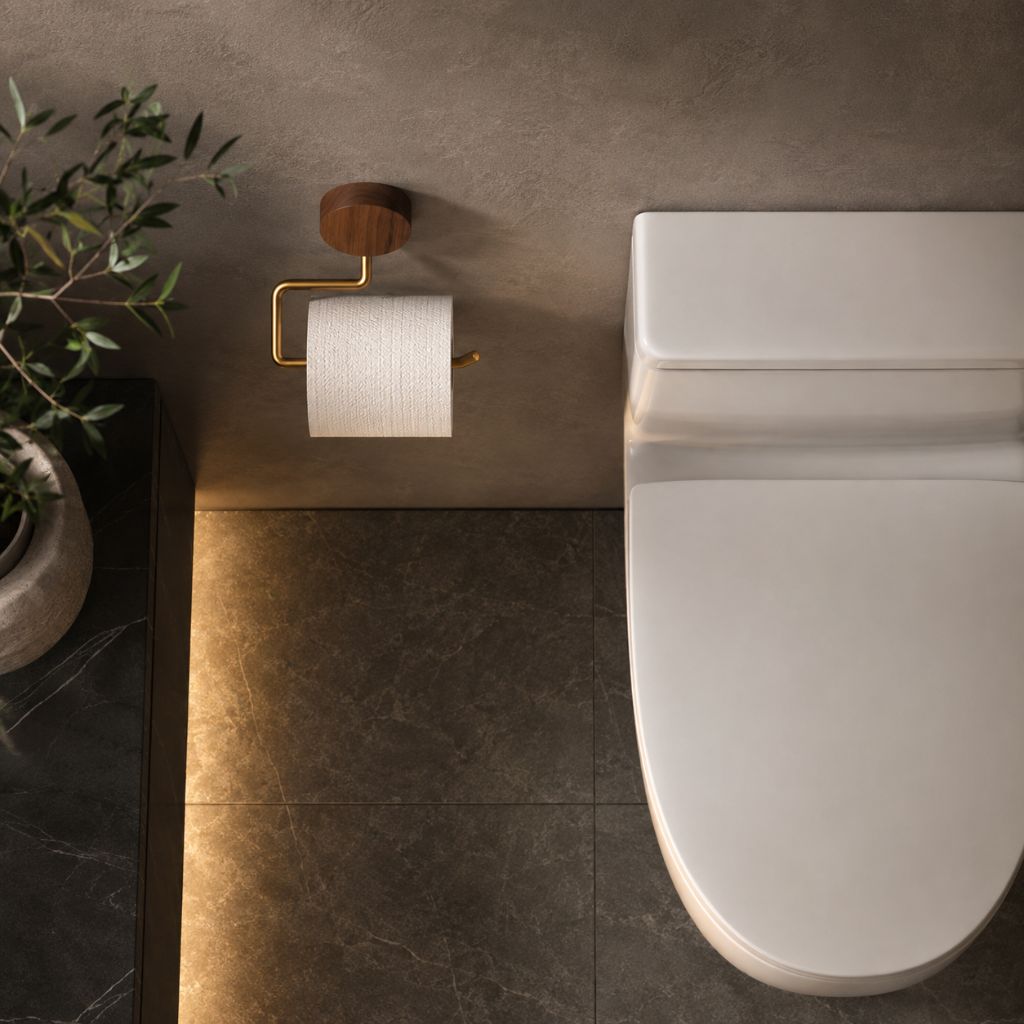 Wall-Mounted Metal Toilet Paper Holder with Wood Accent