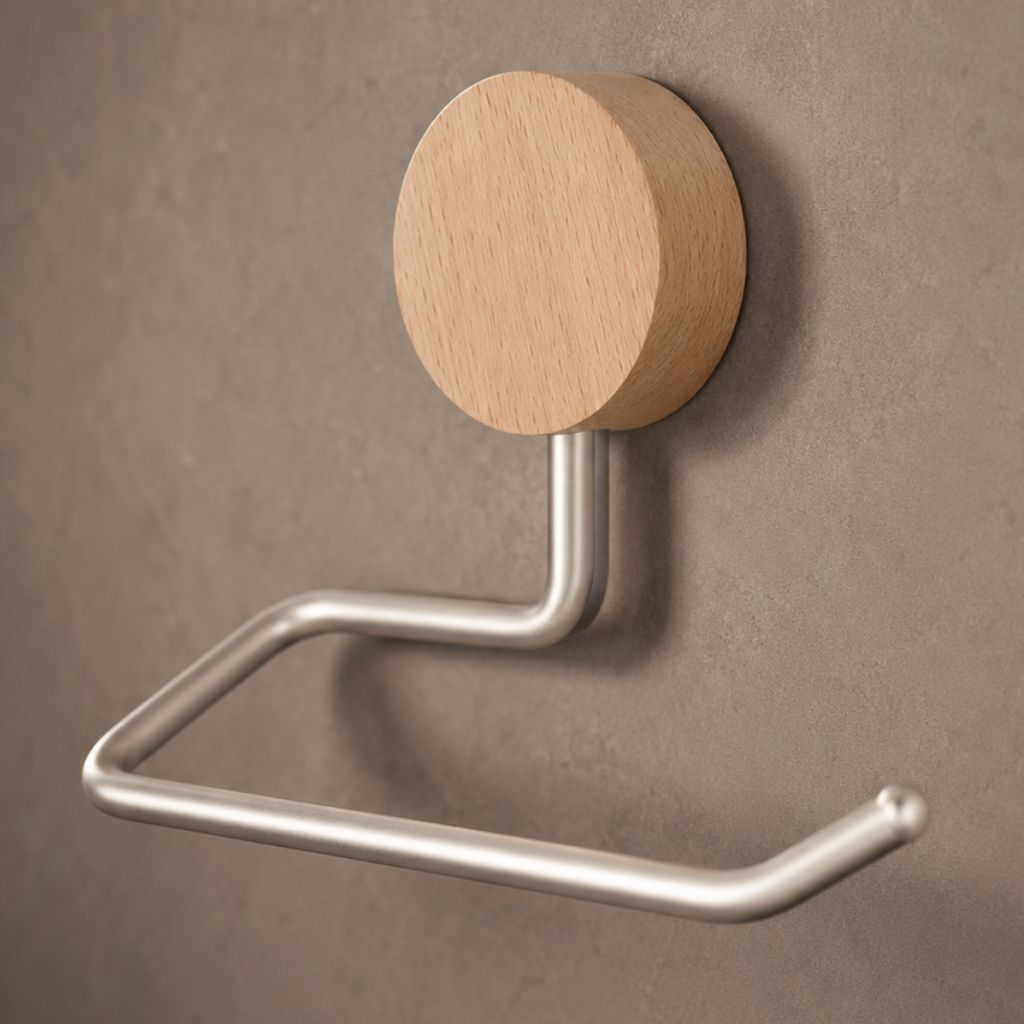 Wall-Mounted Metal Toilet Paper Holder with Wood Accent