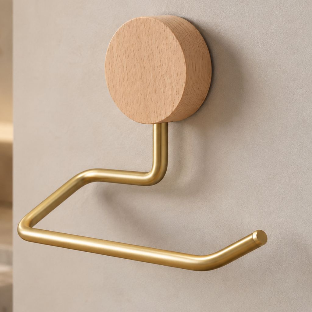 Wall-Mounted Metal Toilet Paper Holder with Wood Accent