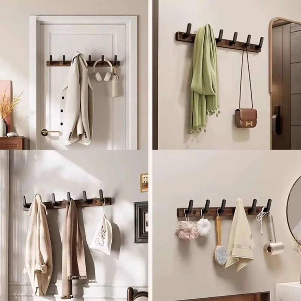 Walnut wood wall hooks rail - hooks coat hat hanger - view 5