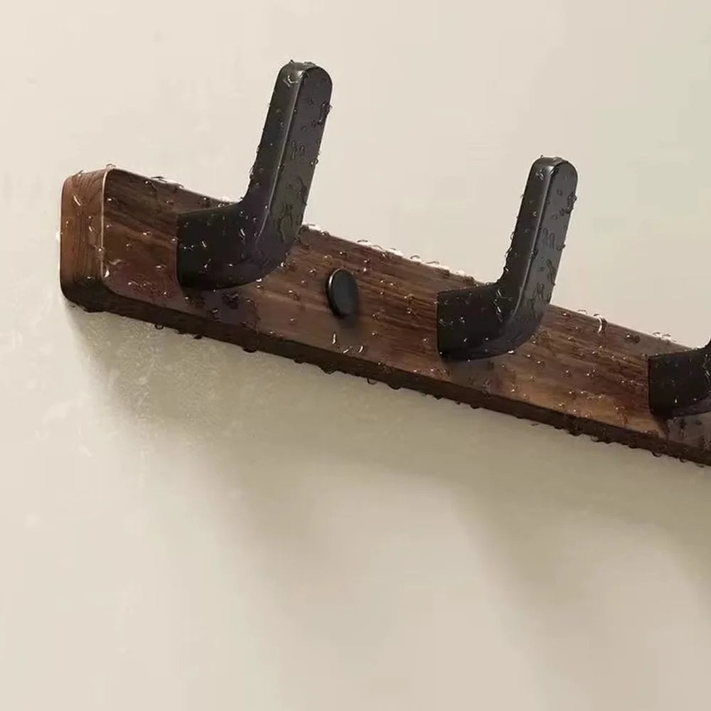 Walnut wood wall hooks rail - hooks coat hat hanger - view 7