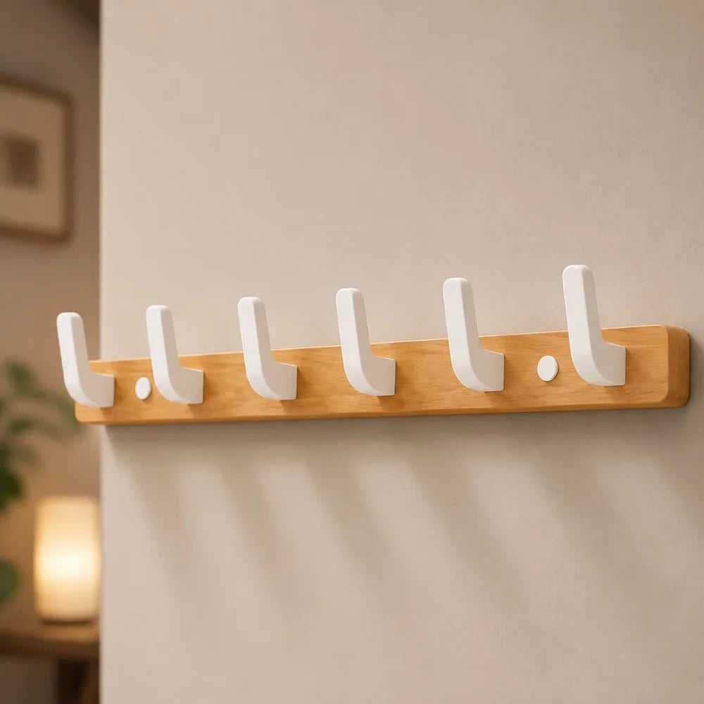 Walnut wood wall hooks rail - hooks coat hat hanger - view 9