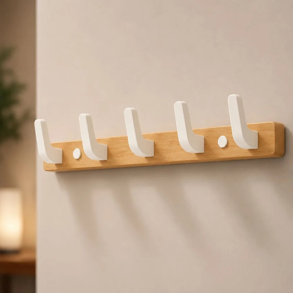 Walnut wood wall hooks rail - hooks coat hat hanger - view 10