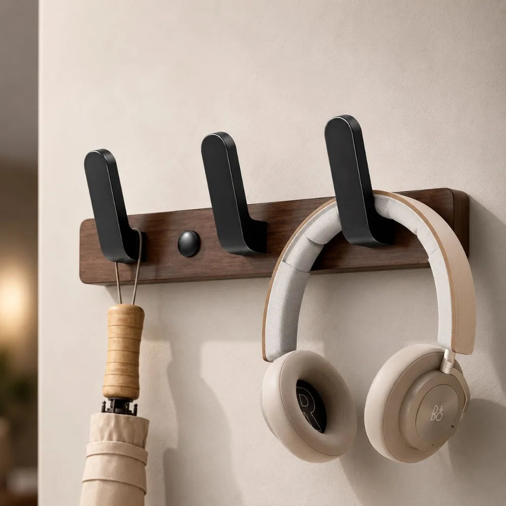 Walnut wood wall hooks rail - hooks coat hat hanger - view 15