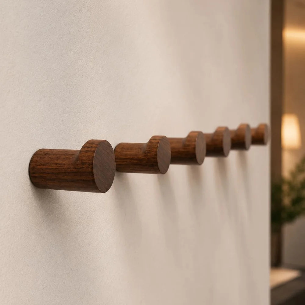 Walnut wood wall hooks set handcrafted anti-slip - view 2