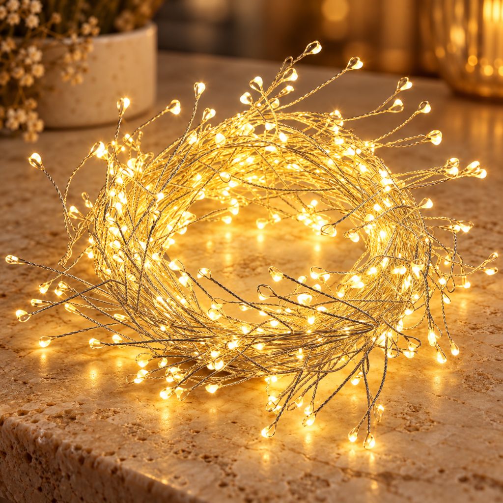 Warm White LED Cluster String Lights with Remote Control