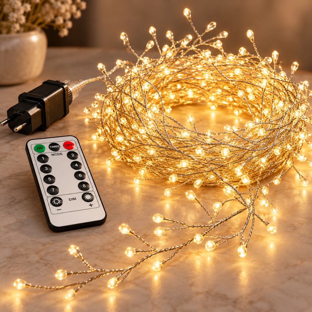 Warm White LED Cluster String Lights with Remote Control