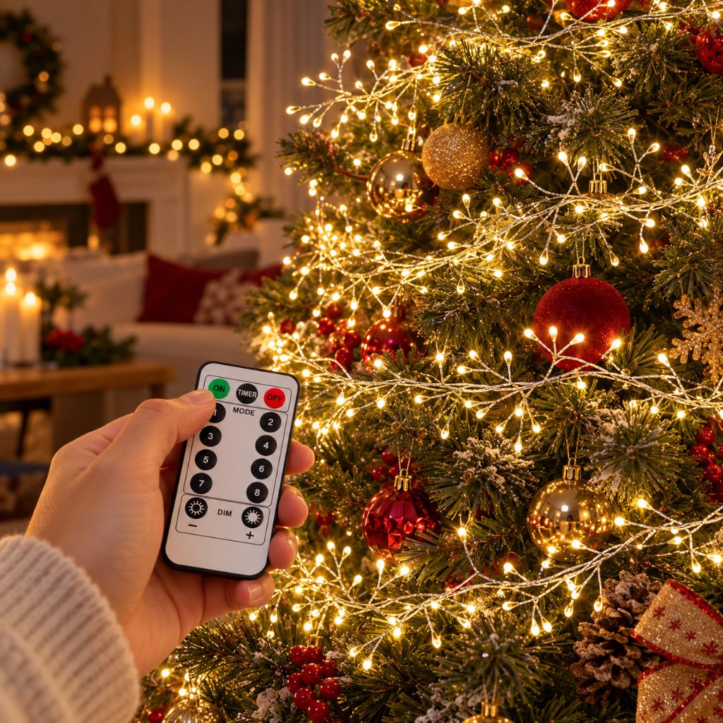 Warm White LED Cluster String Lights with Remote Control