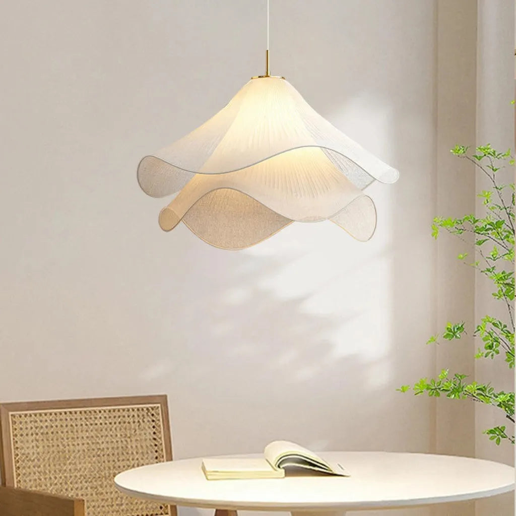 White Fabric Flower LED Pendant Light