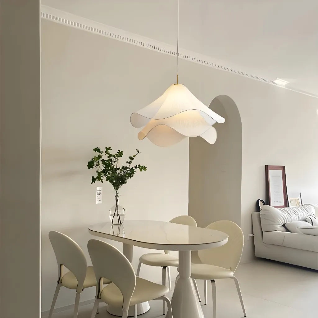 White Fabric Flower LED Pendant Light