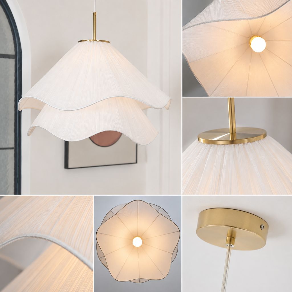 White Fabric Flower LED Pendant Light