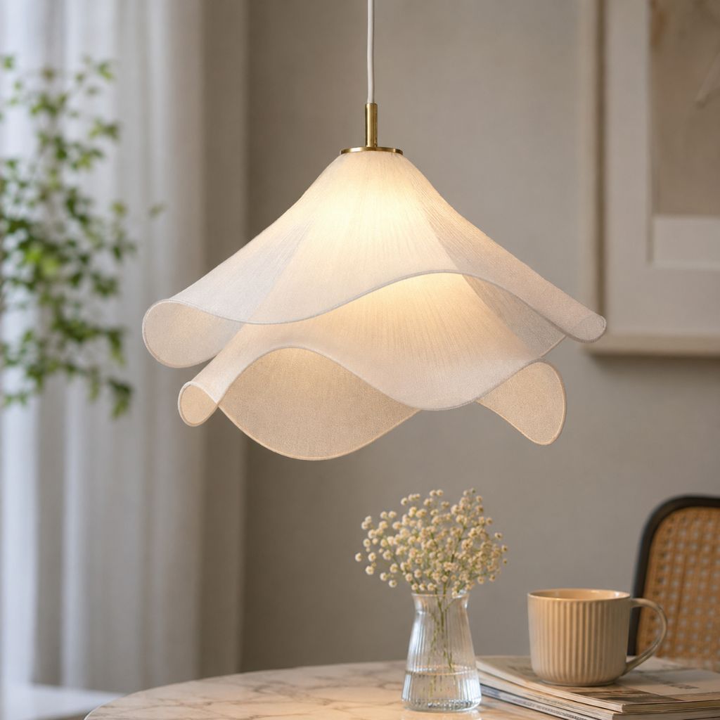 White Fabric Flower LED Pendant Light
