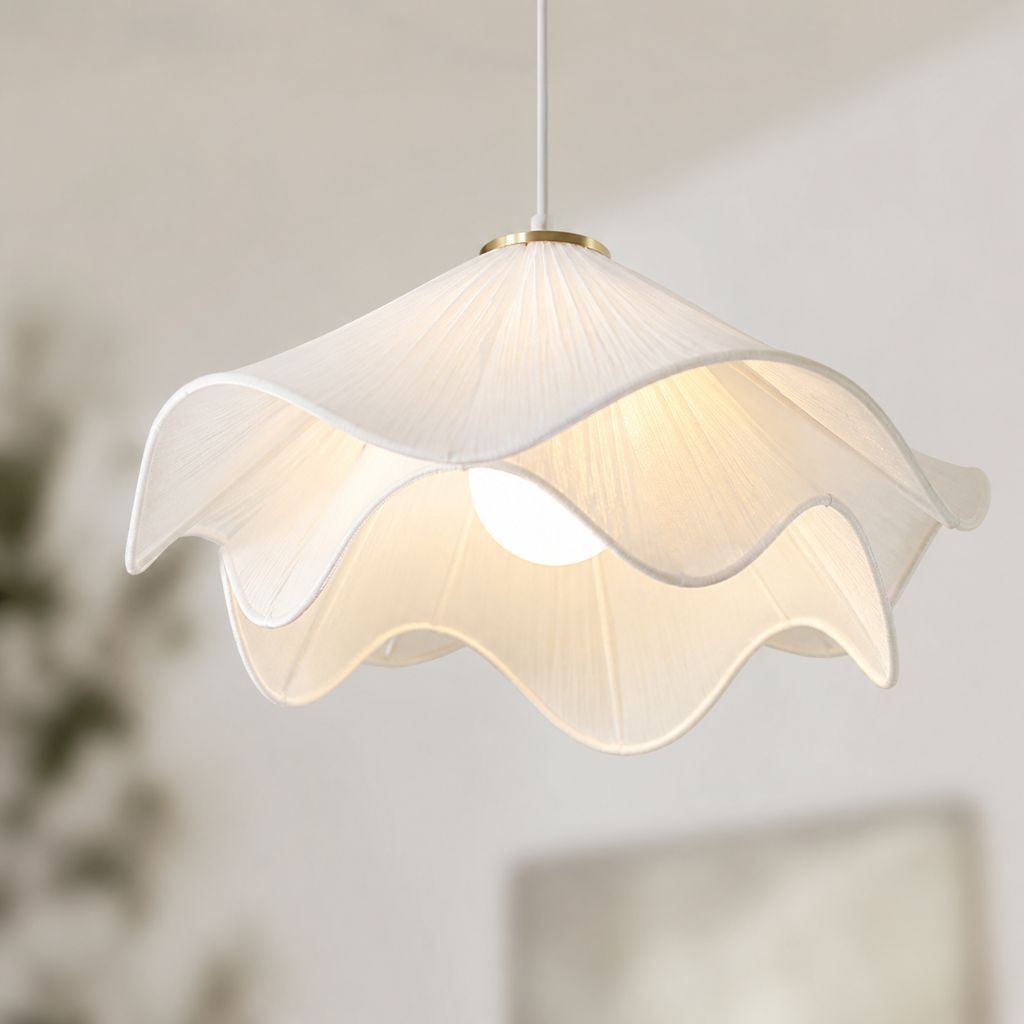 White Fabric Flower LED Pendant Light
