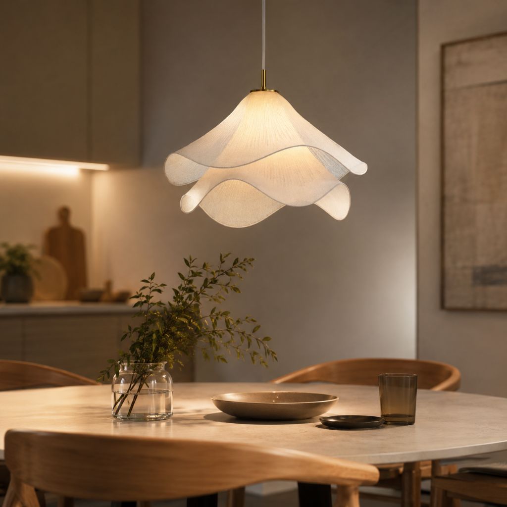 White Fabric Flower LED Pendant Light