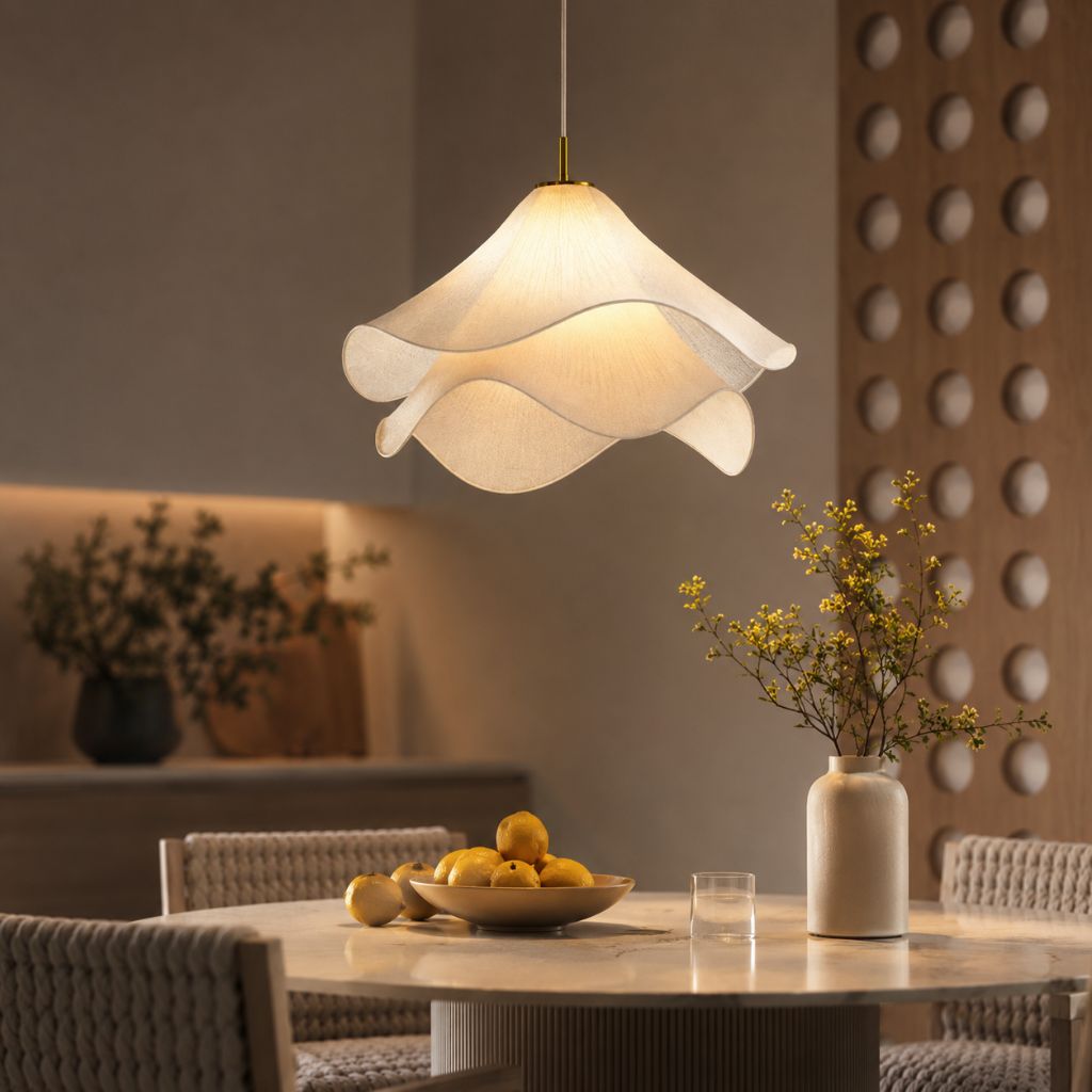White Fabric Flower LED Pendant Light