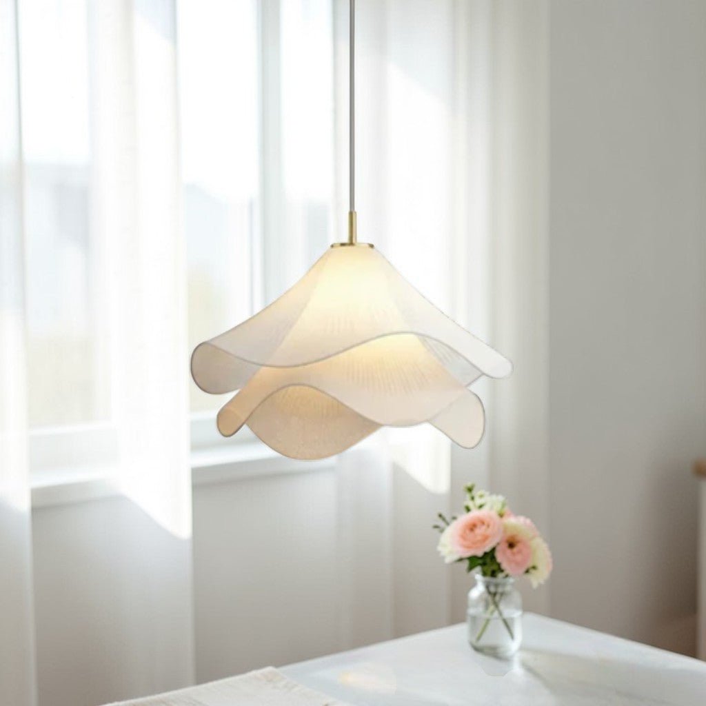 White Fabric Flower LED Pendant Light - Lattea Global