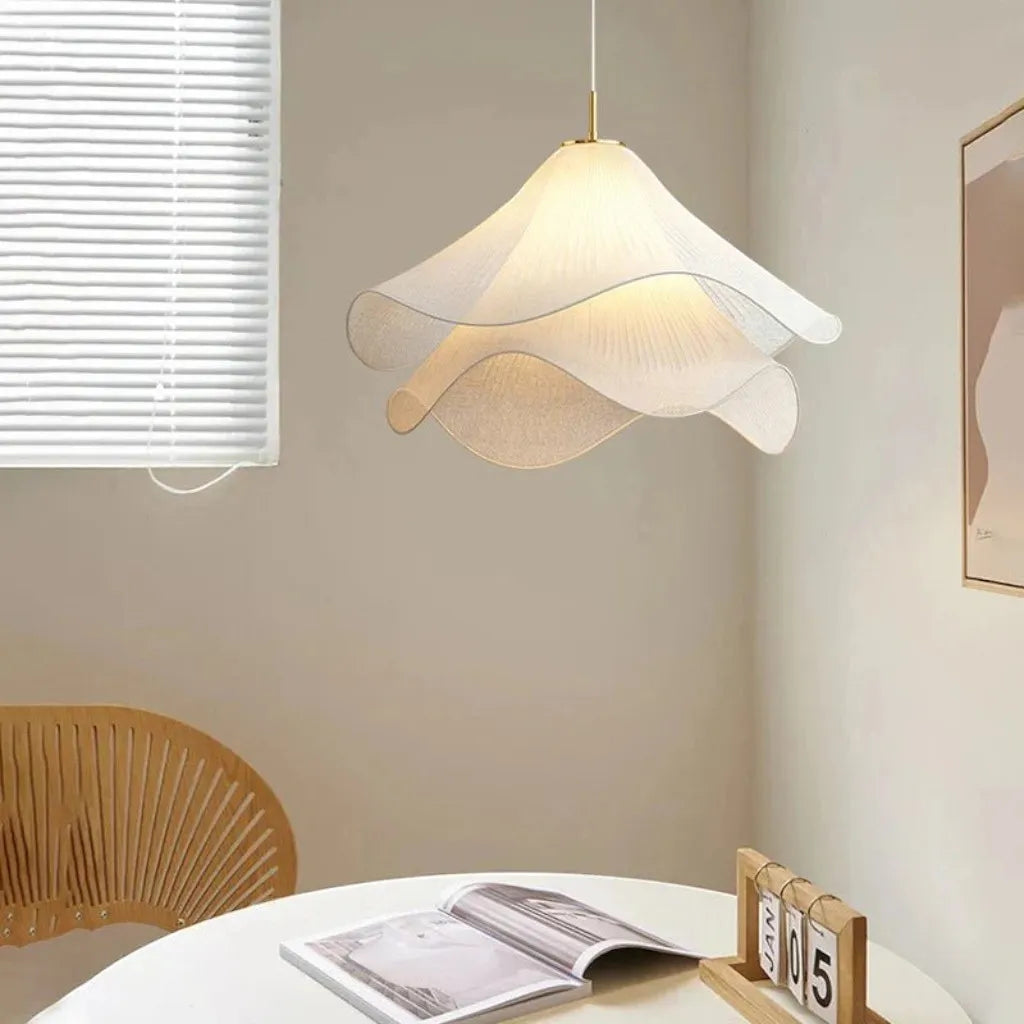 White Fabric Flower LED Pendant Light