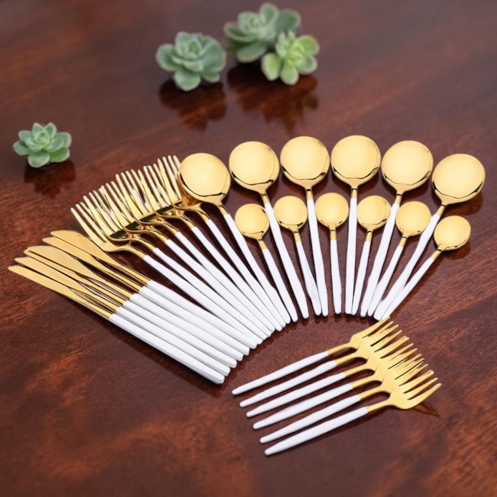 White Gold Cutlery Set - 30 Piece Flatware - Lattea Global