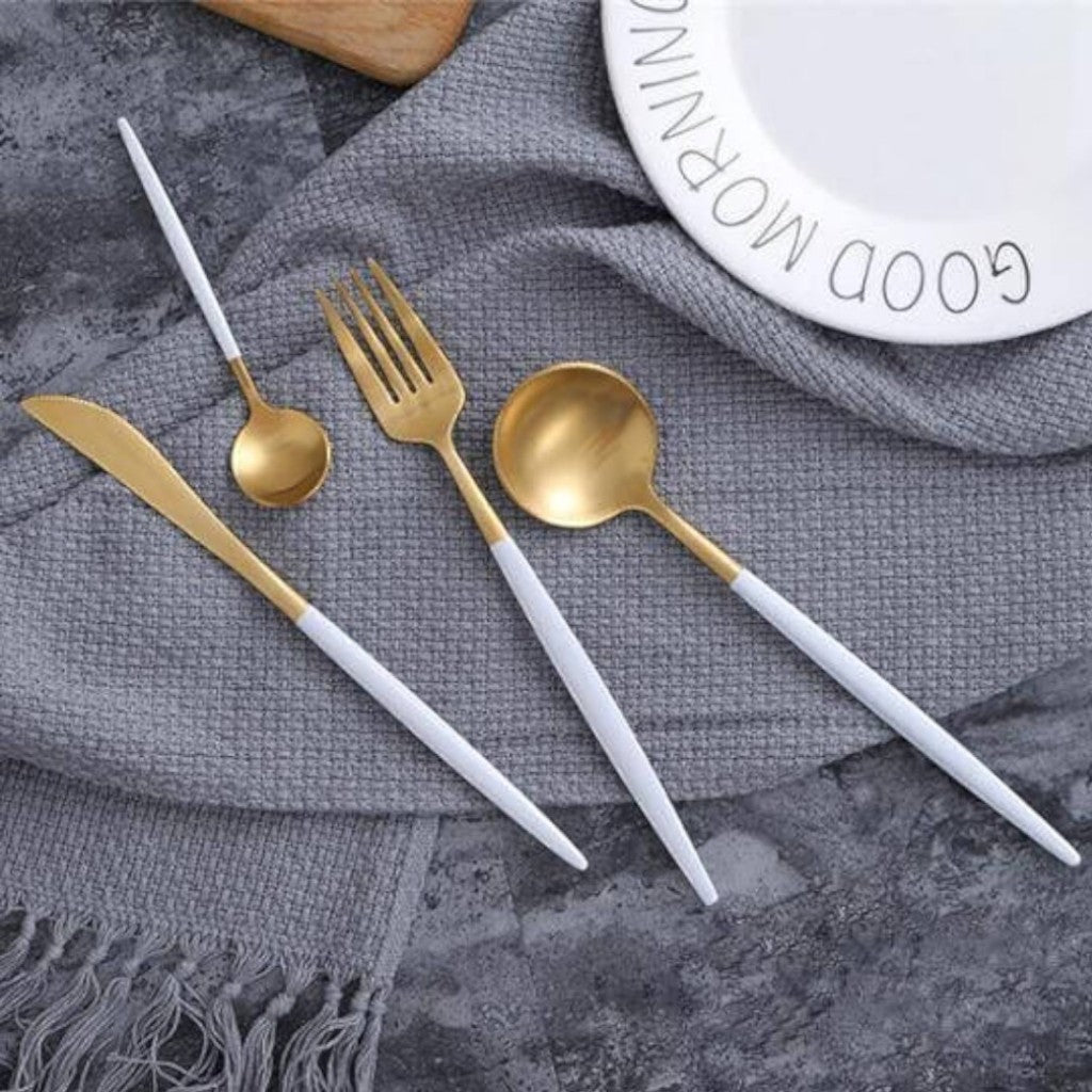 White Gold Cutlery Set - 30 Piece Flatware - Lattea Global