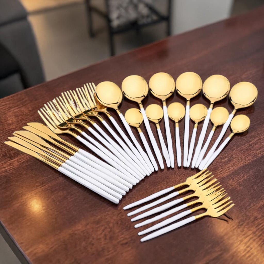 White Gold Cutlery Set - 30 Piece Flatware - Lattea Global