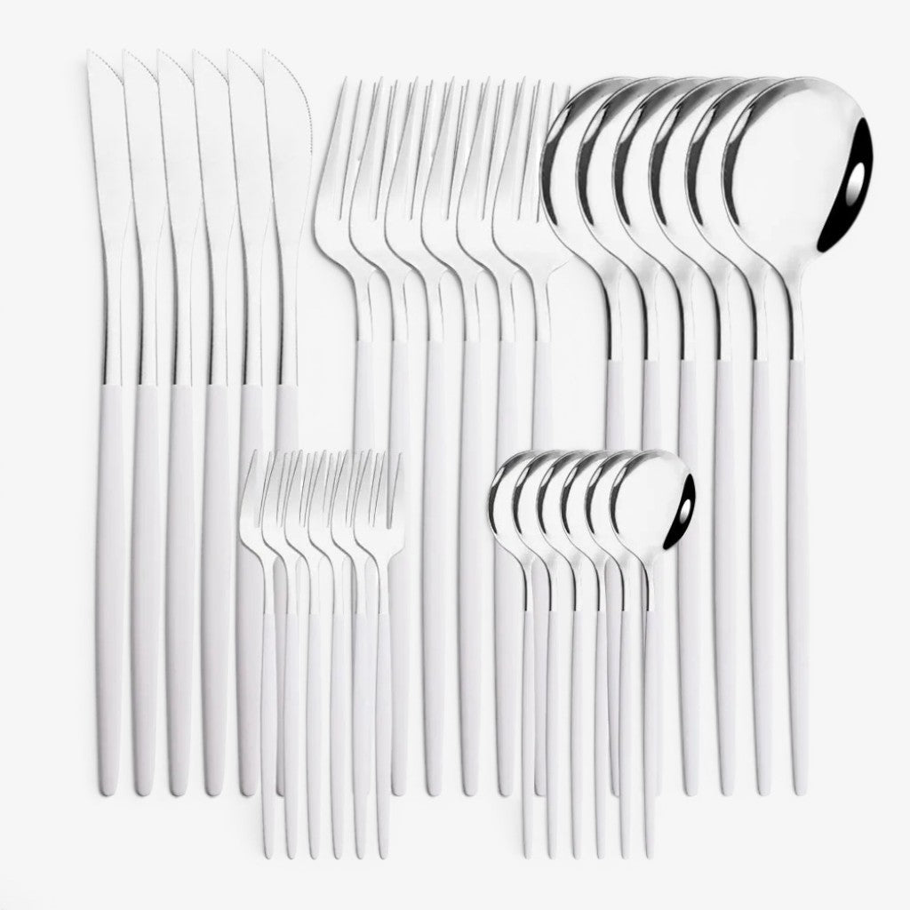White Silver Cutlery Set - 30 Piece Flatware - Lattea Global