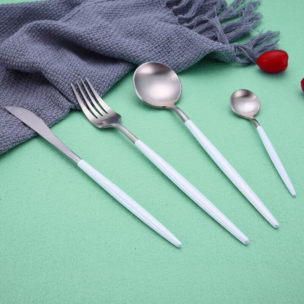 White Silver Cutlery Set - 30 Piece Flatware - Lattea Global