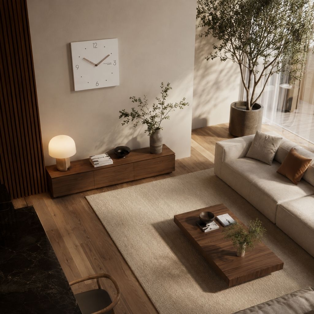 White Square Wall Clock with Walnut Hands
