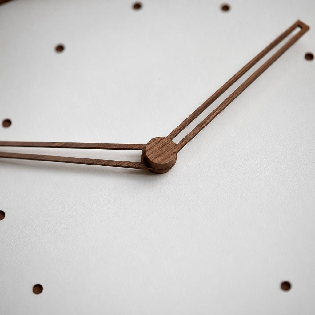 White Square Wall Clock with Walnut Hands