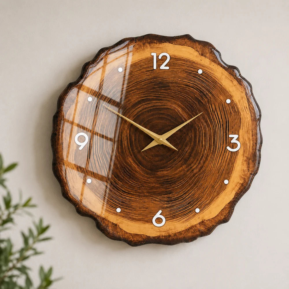 Wood slice large wall clock - rustic tree ring design – view 3