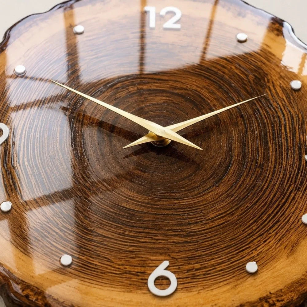 Wood slice large wall clock - rustic tree ring design – view 6
