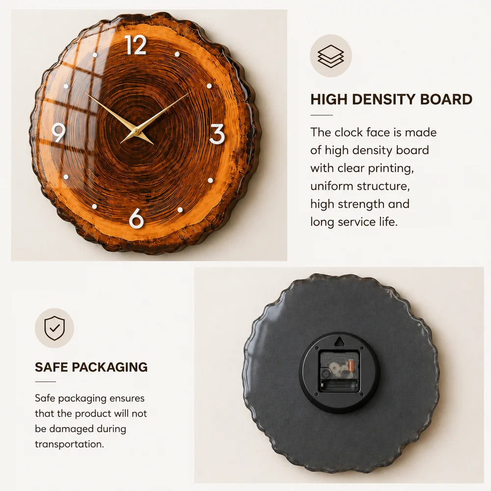 Wood slice large wall clock - rustic tree ring design – view 9