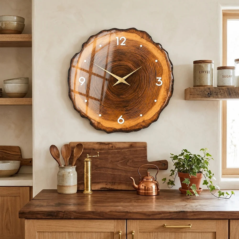 Wood slice large wall clock - rustic tree ring design – view 11