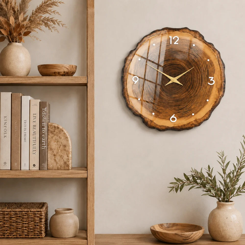 Wood slice large wall clock - rustic tree ring design – view 14