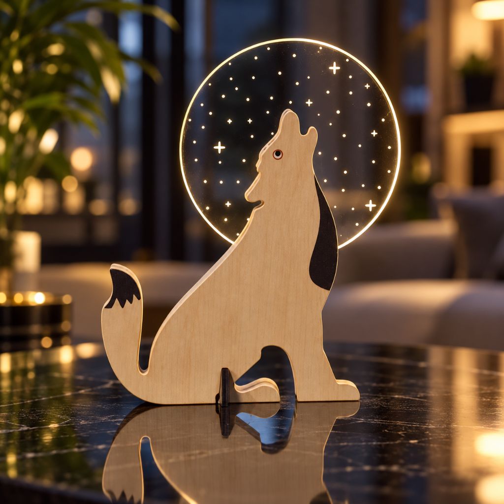 Wooden Animal Table Lamp with Illuminated Acrylic Details