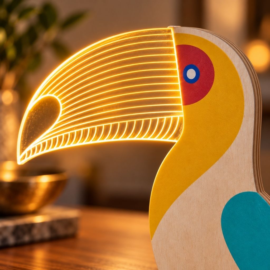 Wooden Animal Table Lamp with Illuminated Acrylic Details