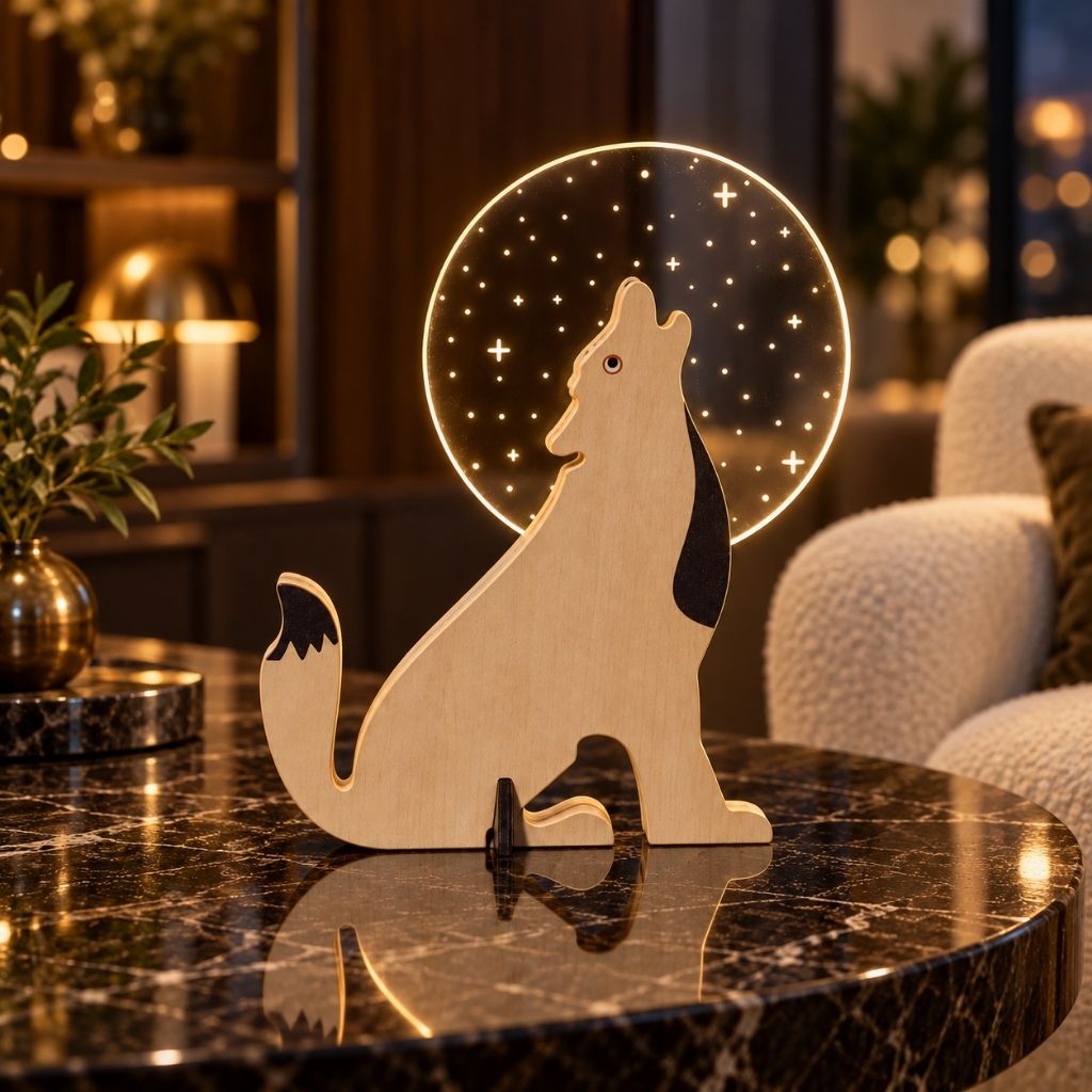 Wooden Animal Table Lamp with Illuminated Acrylic Details