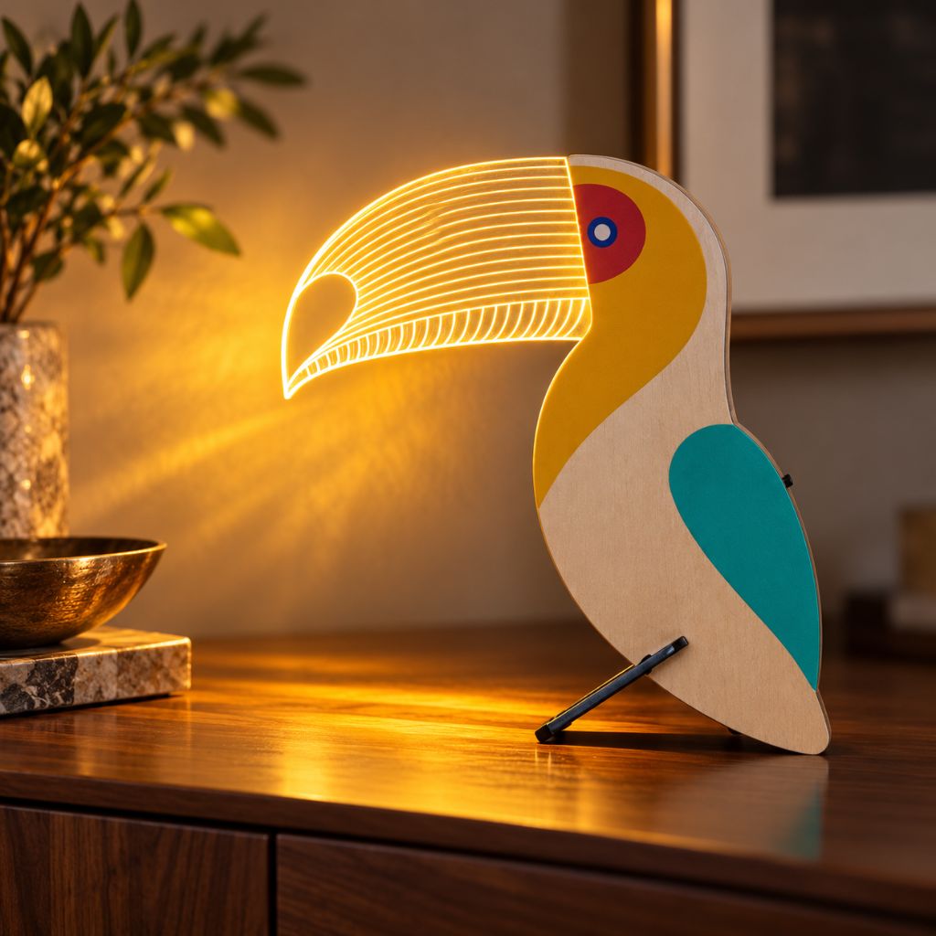 Wooden Animal Table Lamp with Illuminated Acrylic Details