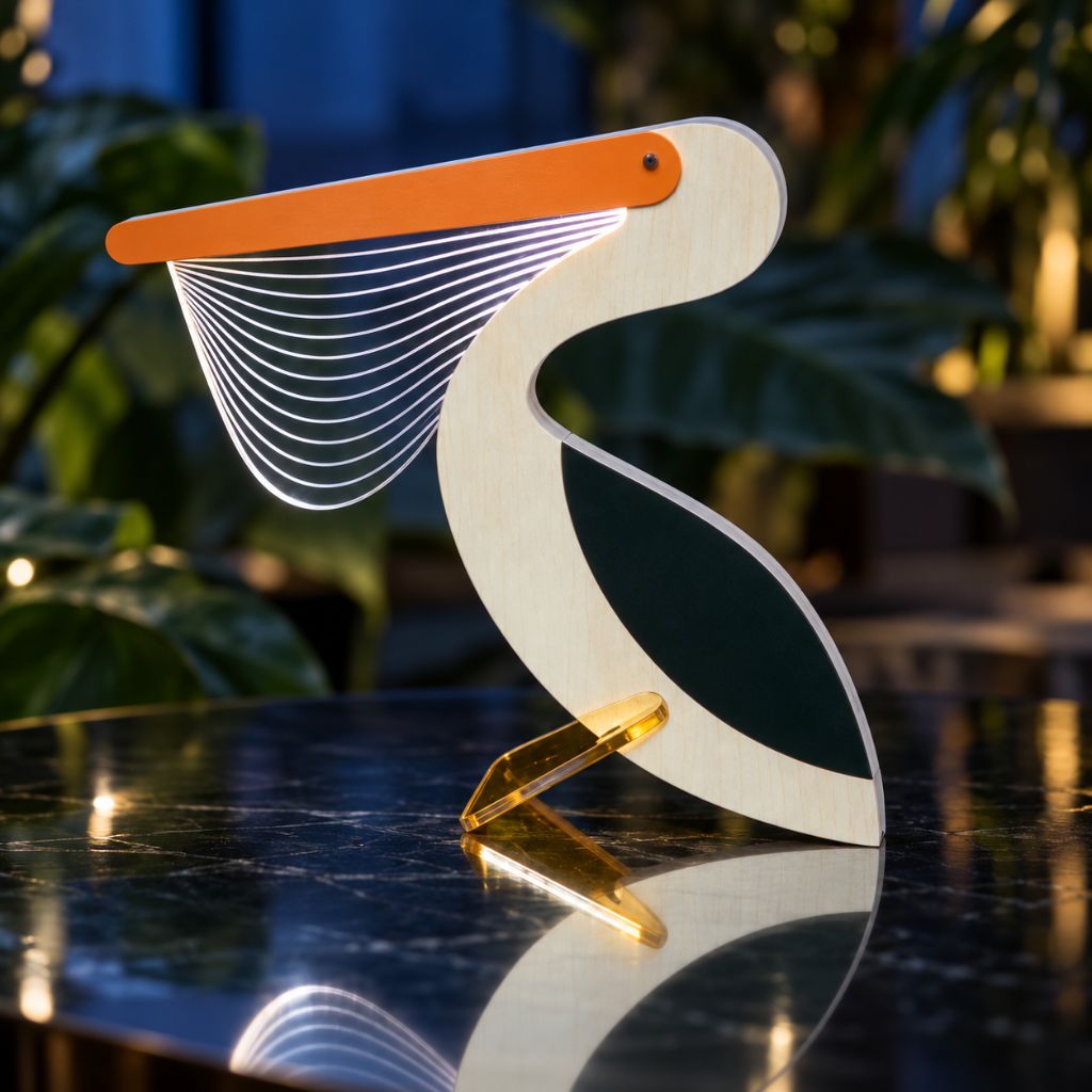 Wooden Animal Table Lamp with Illuminated Acrylic Details
