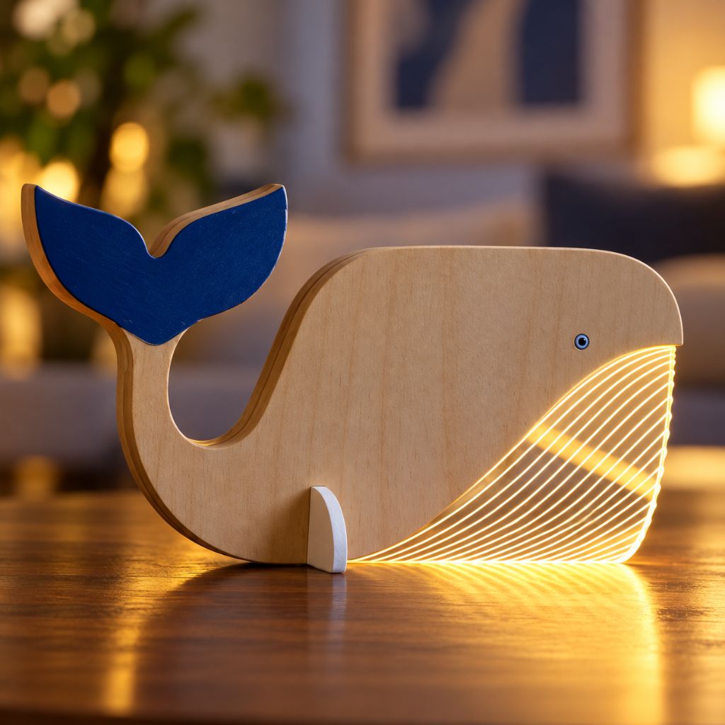 Wooden Animal Table Lamp with Illuminated Acrylic Details